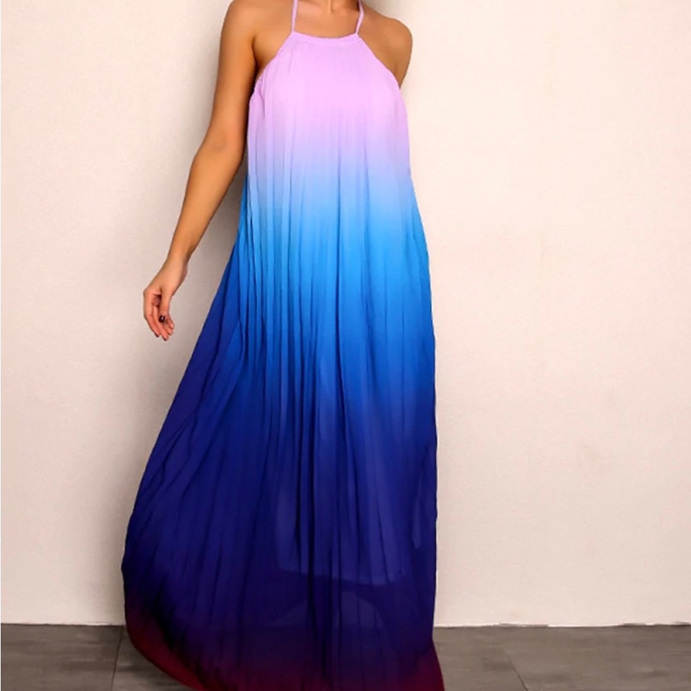 Ombré Open Back Halter Maxi Dress